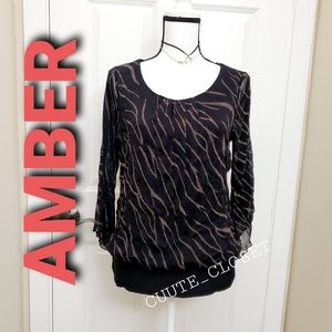 Amber Tiger metallic print design | 3/4 sleeves | sheer sleeves blouse